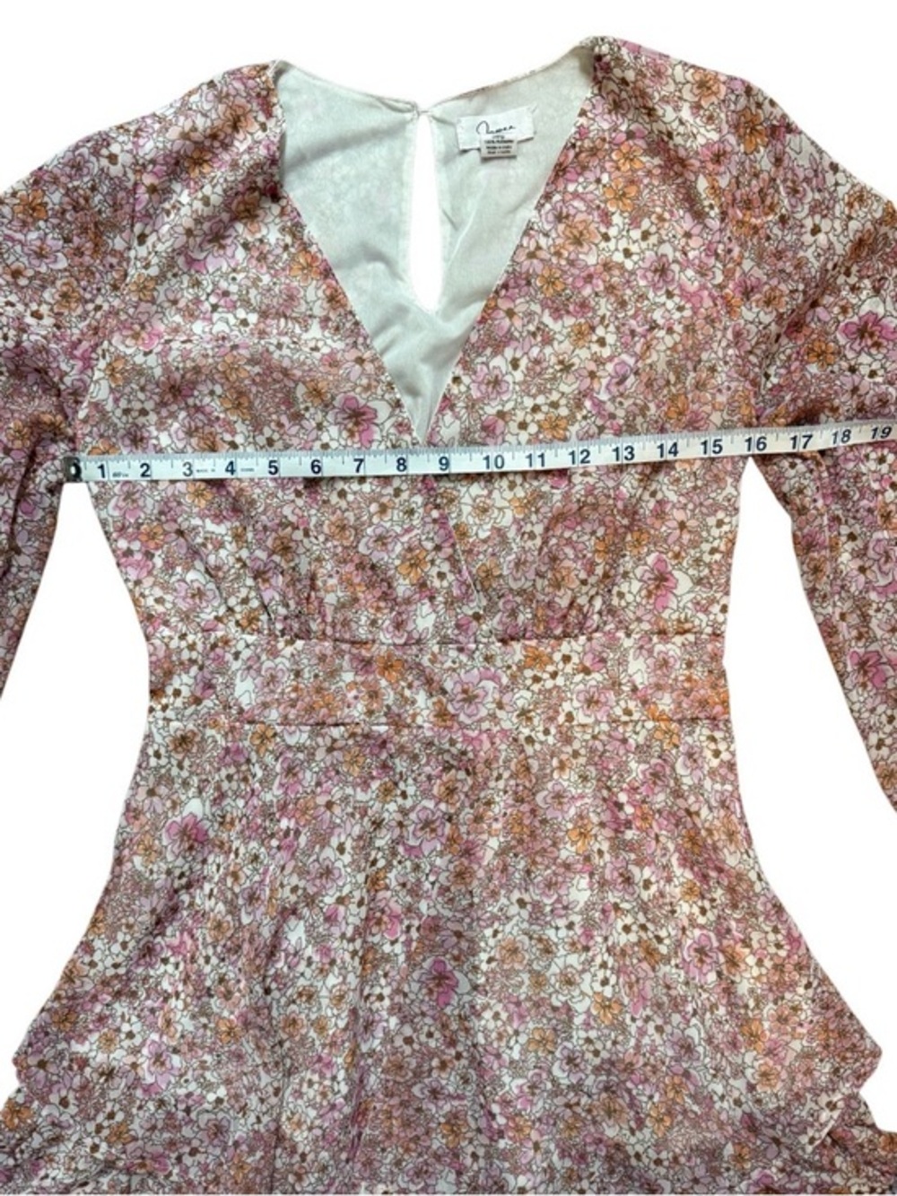 Japna Floral‎ Long Sleeve Tiered Ruffle Mini Dress Pink Size M Coquette Feminine - Picture 6 of 9